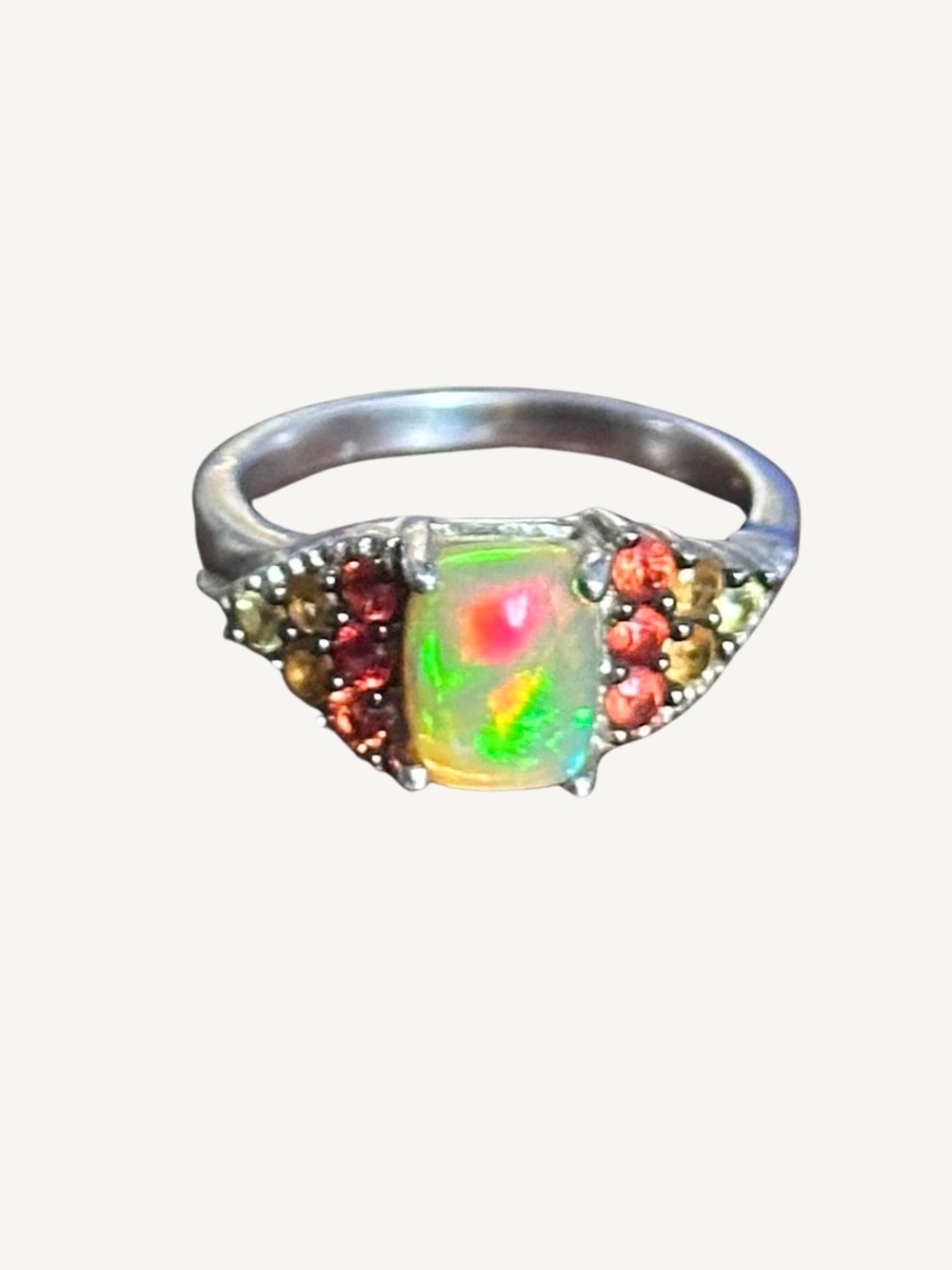 Natural Ethiopian Opal Sterling Silver Ring KHR 925 India Size 6 Fire Opal Pave